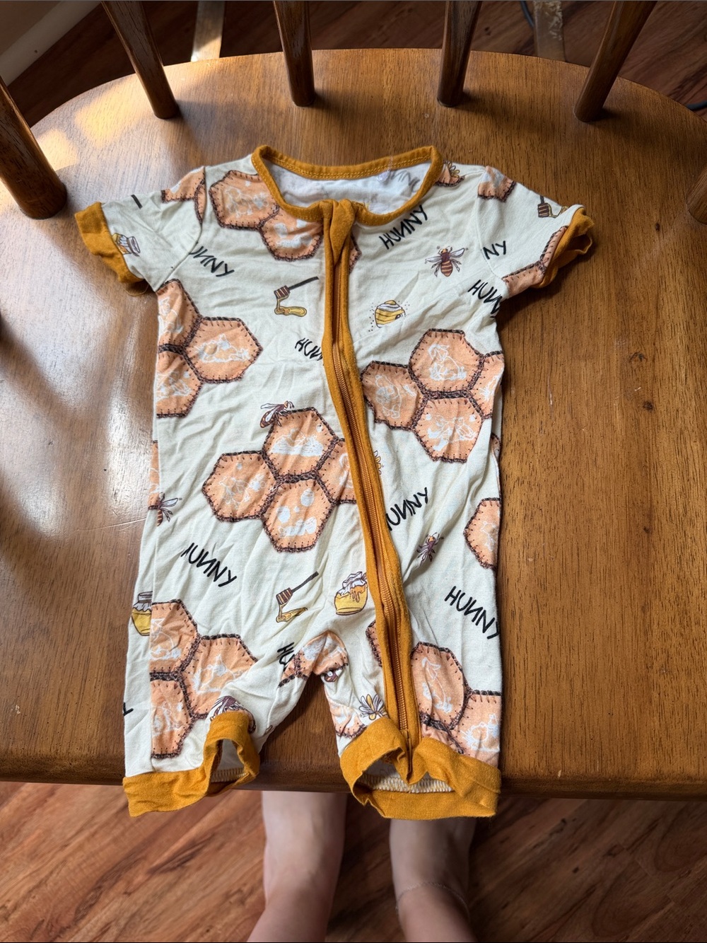 BAMBOO Cream and Mustard Honeycomb Print Kids One-Piece